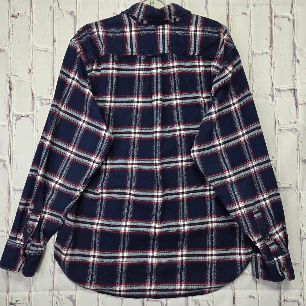 Jachs‎ NY Mens Flannel Shirt Large Navy Blue Red White Plaid Button Down Cotton